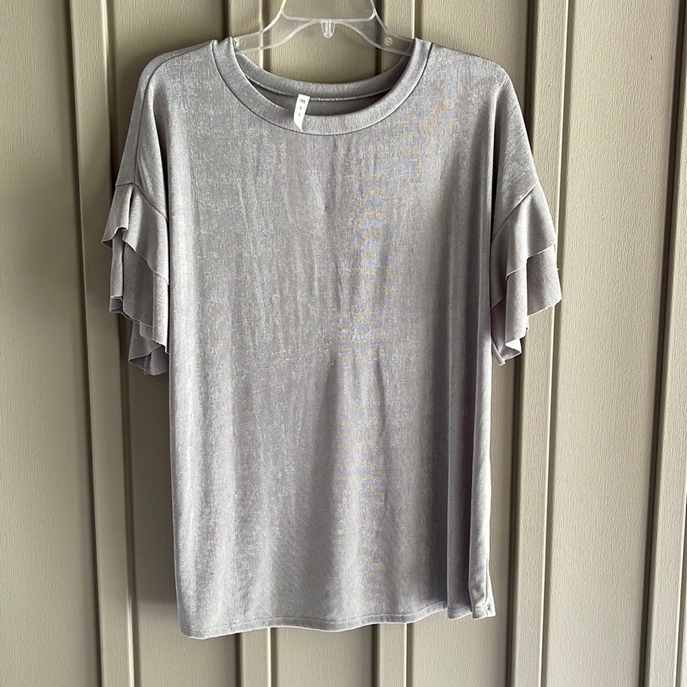 MTS Ruffle Sleeve Gray/Silver Top size Small